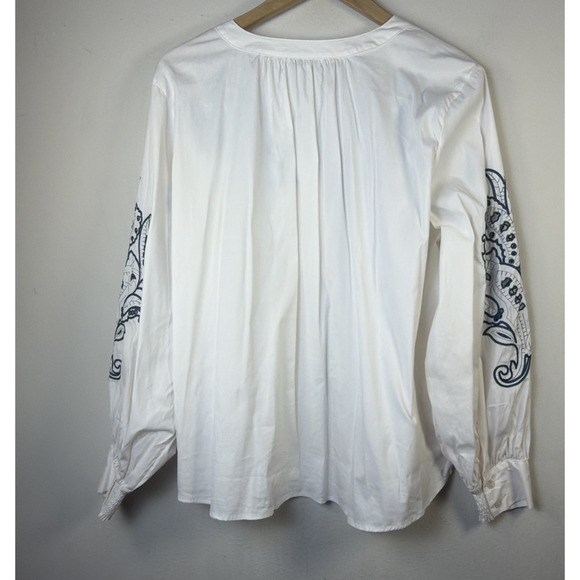 Chico's 3 XL Embroidered Poplin Split neck Shirt bohemian blue cottagecore - Picture 8 of 12